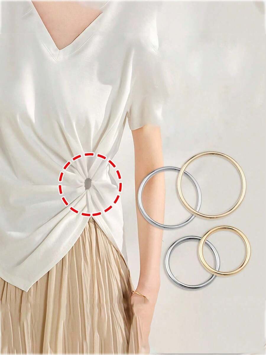 2 Piezas / 4 Piezas Camiseta de Manga Corta con Cintura Ceñida, Dobladillo Elástico Imprescindible, Dobladillo Largo Acortado por un Cierre de Nudo de Anillo Redondo con Metal Oculto - Multicolor - Ver 1