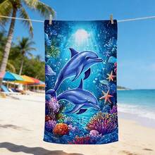 1pc Realistic 3D Dolphin Print Microfiber Beach Towel, Quick Dry Sand Resistant Super Absorbent Swimming Towel, Large Rectangle Beach Blanket For Summer Vacation Pool Travel Camping Bath Use - Multicolor - View 9