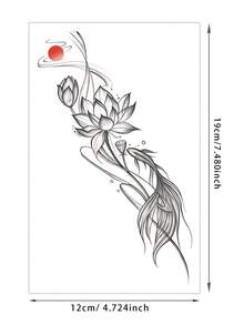 1pc Traditional Chinese Style Sketch-Style Lotus, Koi Fish, Red Sun Combination Pattern Tattoo Sticker, Temporary Tattoo Sticker, Realistic Tattoo Design, Suitable For Travel, Music Festivals, Games, Graduation Gifts, For 3-5 Days - Multicolor - View 6