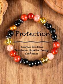Vintage Style Men's Protection Bracelet, Tourmaline, Carnelian, Courage, Focus, Absorb Negative Energy, Grounding Healing Meditation Jewelry Unisex - Multicolor - View 7