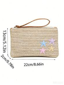 Straw Woven Clutch Bag With Starfish Decoration, Fresh Ocean Style Woven Coin Purse, Lightweight Durable Large Capacity Zippered Storage Bag, Summer Beach Vacation Bag, Travel Shopping Carry-On Organizer, Summer Gift For Girls And Besties, High Aesthetic, Suitable For Daily Casual / Vacation Travel, Easily Store Lipstick Keys And Small Items, Say Goodbye To Clutter, Full Of Summer Vibes, Perfect For Gifting Or Personal Use - Multicolor - View 10
