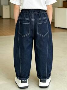 Boys' Toddler All-Season Solid Color Straight Leg Denim Jeans, Suitable For Daily, Home And Outdoor Wear - Navy Blue - View 2