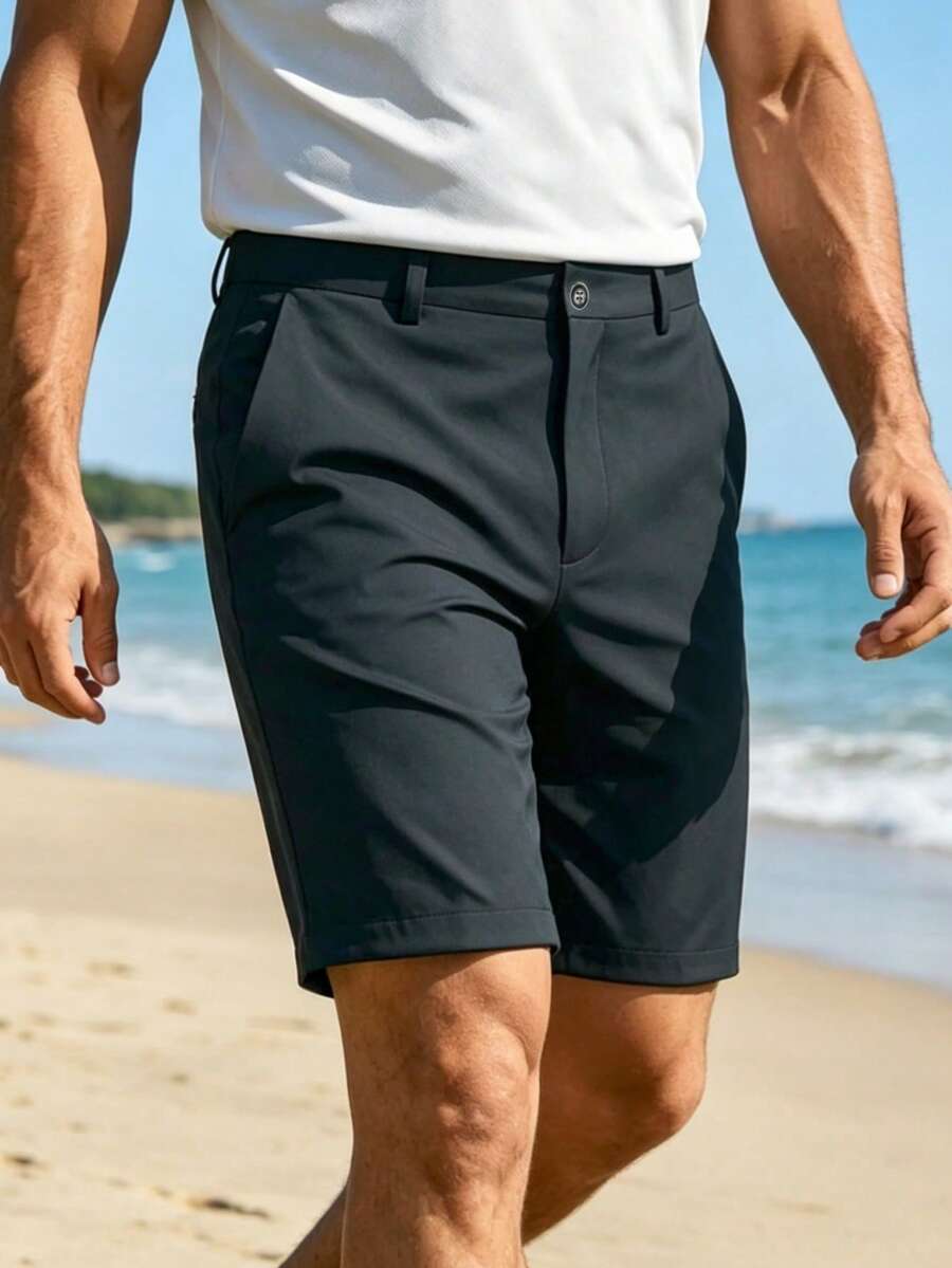 1pc Men's Golf Casual Shorts, Breathable Business Formal 5-Inch Shorts With Slant Pockets, Suitable For Outdoor, Golf Course, Home, Travel & Vacation - Dark Grey - View 1