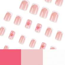 24pcs Short 3D Minimalist White French Style 3D Flower Square Nails + 1pc Jelly Glue + 1pc Nail File - 彩色 - 查看 3