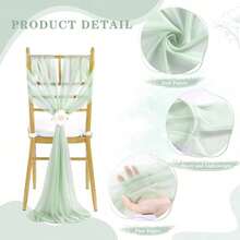 10pcs Elegant Light Green Chiffon Chair Back Sash Set, Corridor Wedding Chair Back Decor, Church Chiffon Banquet Ceremony Reception Chair Set, Photography Props, Birthday Party Home Decor - Green - View 6