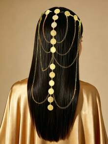 1 pieza Aro para el cabello de aleación vintage de lujo con cadena de monedas multicapa y flecos, retrato tallado de Napoleón, joyería para el cabello de damas para bodas & atuendos tradicionales árabes - Multicolor - Ver 6