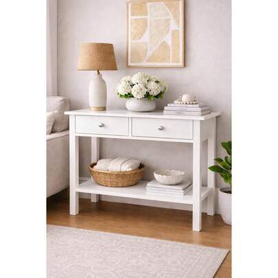 Slim White Console Table With Drawers, Narrow Storage Hall Table For Home