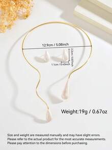 1套3件組復古優雅時尚頸鍊耳環套組，白色滴水水滴造型項圈飾品，簡約百搭開口式水滴鑲嵌設計，適合女性日常、宴會、派對配戴 - 白色 - 查看 5