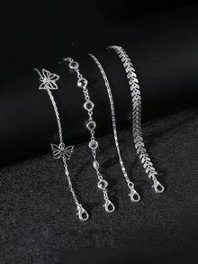 5pcs European And American Style Hollow Butterfly Pendant Anklet Set, Fashion Minimalist Chain Anklet, Hawaiian Beach Chain - Silver 4-piece Butterfly Anklet - View 2