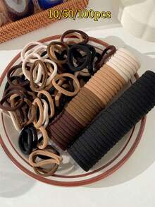100pcs/50pcs/10pcs Ikat Rambut Aneka Warna, Desain Tanpa Sambungan dan Tidak Merusak, Cocok untuk Gaya Rambut Ekor Kuda Sehari-hari Wanita, Aksesori Rambut Penting - MultiWarna - View 1