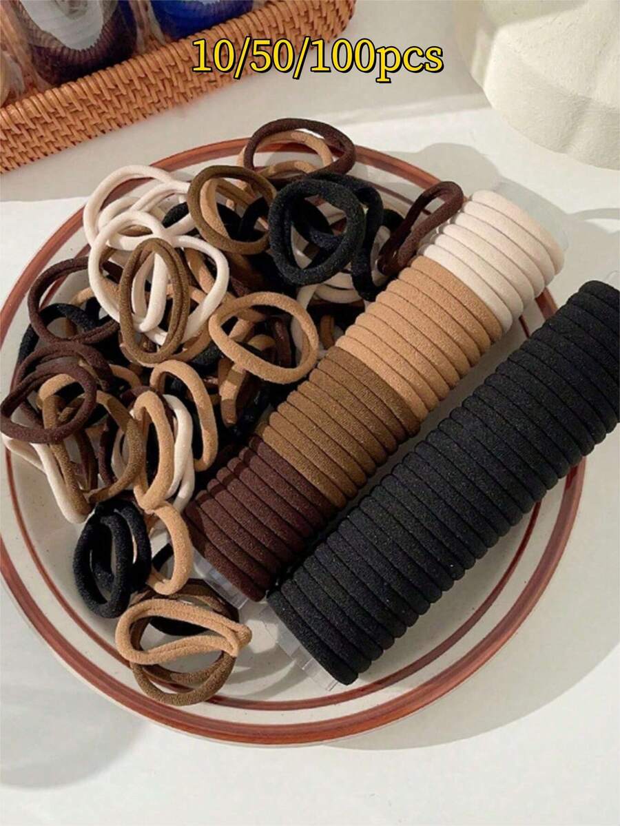 100pcs/50pcs/10pcs Ikat Rambut Aneka Warna, Desain Tanpa Sambungan dan Tidak Merusak, Cocok untuk Gaya Rambut Ekor Kuda Sehari-hari Wanita, Aksesori Rambut Penting - MultiWarna - View 1