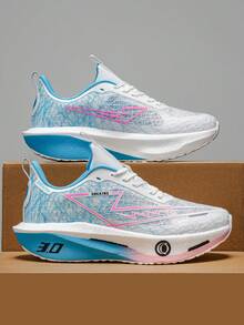 專業馬拉松跑鞋，碳板技術 - 輕量緩震運動鞋，防滑 TPU/橡膠大底，透氣白紫色漸層設計，適用於馬拉松、健身房、訓練 - 成人與青少年通用，四季皆宜 - 白月 - 查看 17
