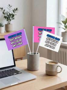 1/10 Stücke anpassbare Handfahnen mit personalisierten Fotos und Text, hochwertige langanhaltend Stoff-Minifahnen mit Kunststoff-Fahnenmasten, beliebiges Design/Farbe/Logo optional, perfekt für Abschlussfeiern, Sportveranstaltungen, Partys, Hochzeiten, Paraden, Werbeveranstaltungen und Feierlichkeiten - Verschiedenfarbig - Übersicht 2