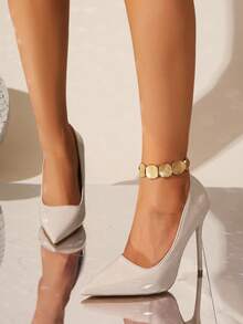 Vintage Style Party Women's Shoes, Mirror Finish Fashion Shallow Pointed Toe Stiletto High Heels, Elegant Sexy Formal Evening Dress Pumps - Apricot - View 2