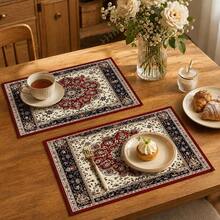 1pc Persian Style Placemat, Breakfast Mat, Coffee Mat, Coaster Set, Bowl & Plate Mat, Home Decor, Kitchen Accessory, Easy To Clean Placemat, Suitable For Family, Kitchen & Dining Table Decor, Holiday Gift, Multi-Piece Set, Linen Placemat - Multicolor - View 2