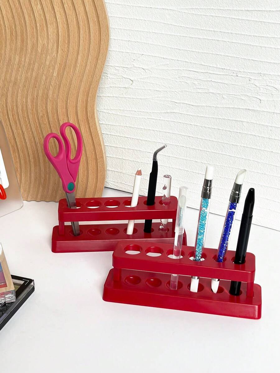 1pc Red 6-Slot Nail Art Pen Holder Display & Storage Rack For Nail Studio - Red - View 1