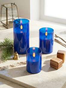 3pcs Flameless Candle Lights, With Remote Control/Timer Function, Battery Powered, Suitable For Christmas, Halloween, Valentine's Day, Mother's Day, Gift, Birthday, Proposal, Wedding, Dining Table, Party - Blue - Warm Light - View 8