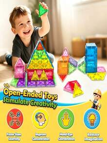 Glowing Window Magnetic Building Blocks Set, 3+ Years Old Children Light And Shadow Construction Toy, Transparent Glowing Blocks Can Create Various Structures - Multicolor - View 4