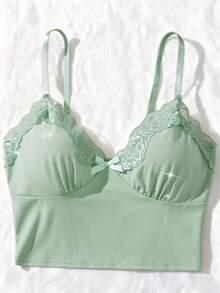 Bộ 2 món nội y nữ gợi cảm, áo chui đầu dây điều chỉnh chi tiết nơ & quần short kiểu boxer, ren nhấn nhá, nâng ngực, màu trơn, đồ ngủ mặc nhà - màu xanh lá - Xem 7
