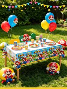 asmodee Mario Party Tablecloth, Waterproof And Oil-Resistant Dining Table Cover, High-Definition Pattern For Kids Birthday Parties And Themed Events - Multicolor - View 1