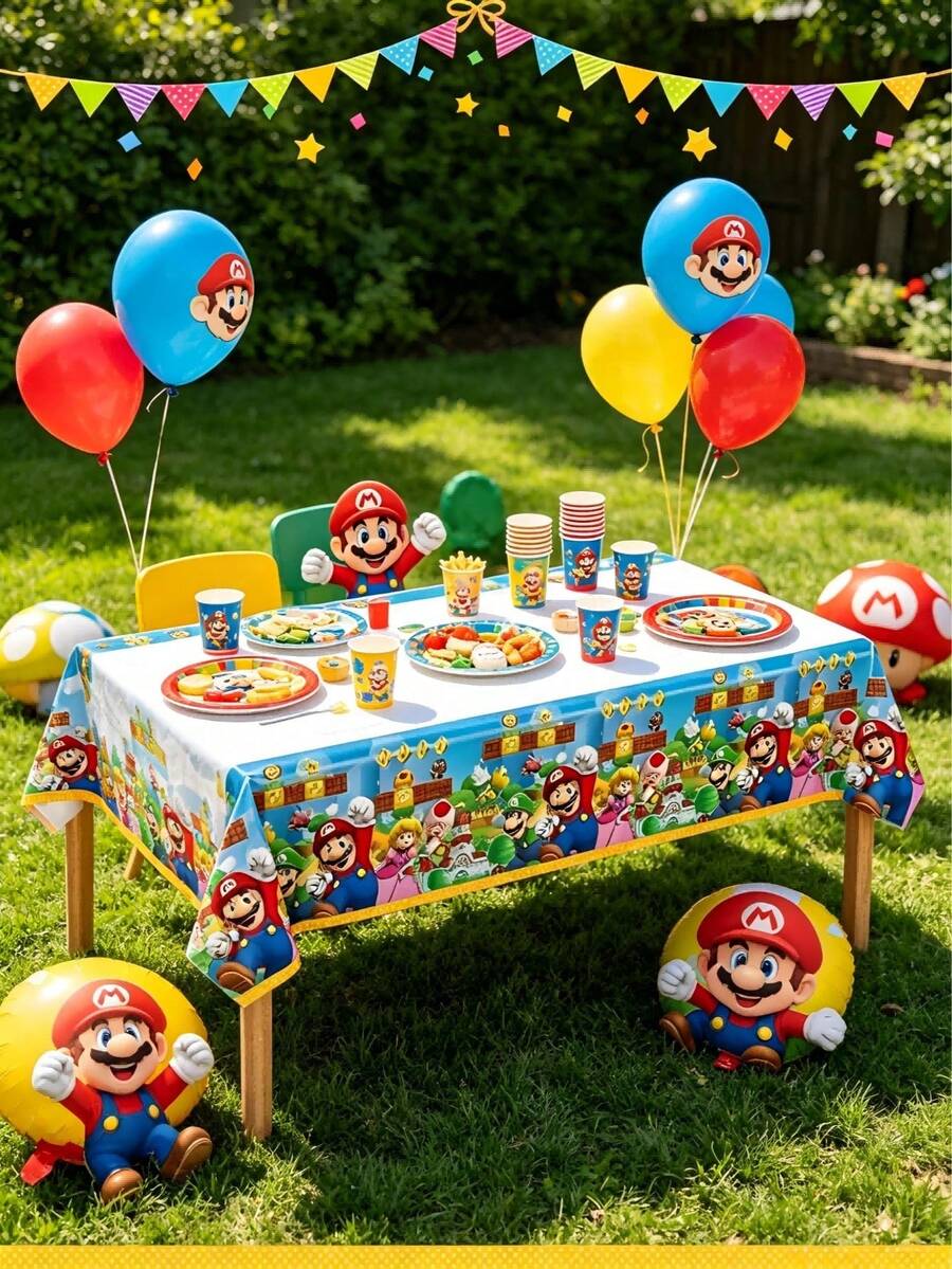 asmodee Mario Party Tablecloth, Waterproof And Oil-Resistant Dining Table Cover, High-Definition Pattern For Kids Birthday Parties And Themed Events - Multicolor - View 1