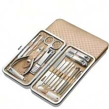 8件組不鏽鋼指甲剪套組附收納盒，美甲與足部護理工具組，便攜個人護理配件，返校必備用品 - 米色 - 查看 5