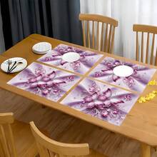 1/2/4/6/8入 蝴蝶印花餐墊 18"*12"(45*30cm) 2款設計 彩虹藝術蝴蝶與紫色水晶蝴蝶 100%聚酯纖維 防水防污耐熱 可機洗耐用 桌墊 適用於居家 餐廳 B&B - 彩色 - 查看 11