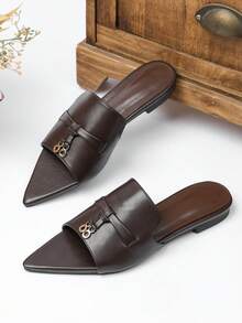 Women's Pointed Toe Flat Sandals 2026 Spring/Summer New Versatile Soft Sole Beach Sandals Fashion Roman Sandals Plus Size Women's Shoes 41-42 - Dark Brown - View 2