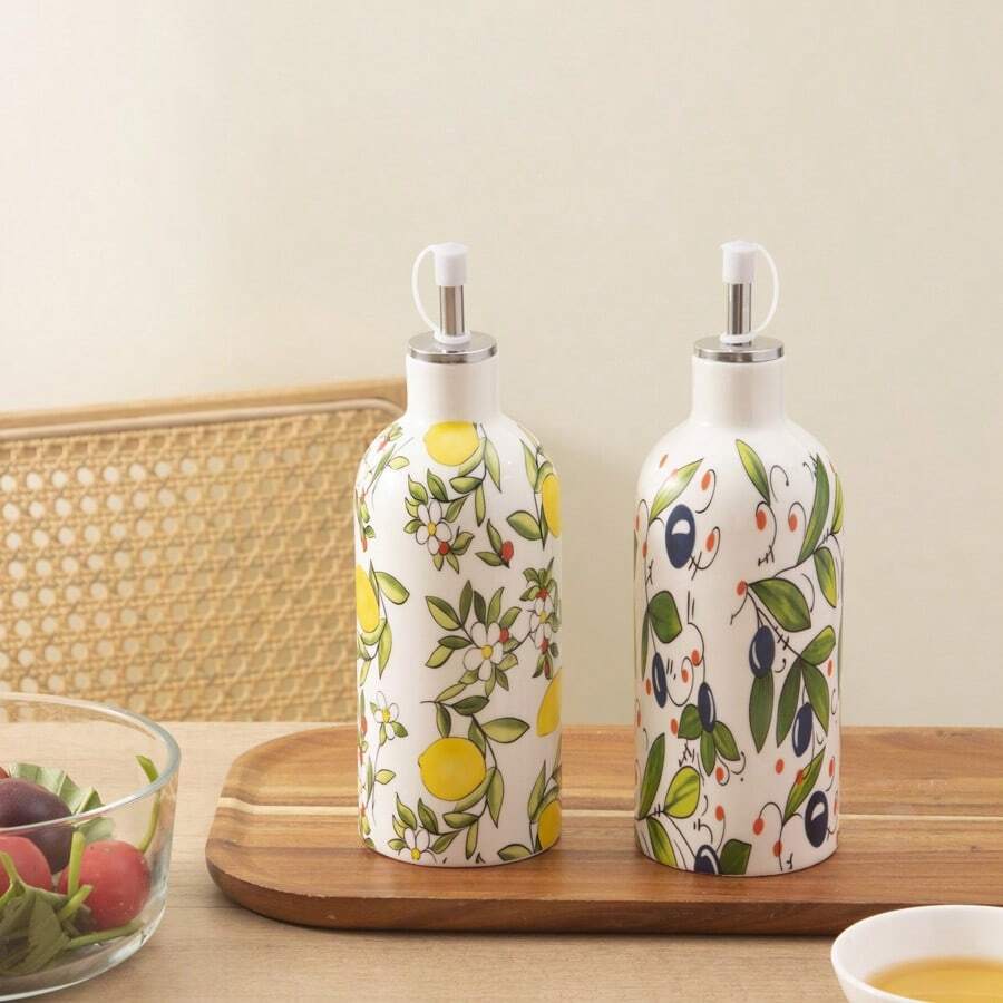 1/2pcs 14.5oz Rustic Ceramic Olive Oil Dispenser Bottle, Kitchen Olive Oil Container With Stainless Steel Spout, Ceramic Oil Bottle With Handle, Anti-Drip Cooking Oil Bottle - View 1