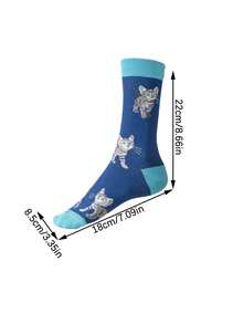 1/5 Paar blaue niedliche Katzenmuster lange Socken, Damen lustige lässige Tierserie Socken, atmungsaktive und feuchtigkeitsableitende Sportsocken, geeignet für Outdoor-Sport, Heimfitness, tägliches Pendeln - Verschiedenfarbig - Übersicht 5
