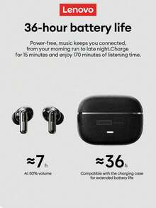 Lenovo LE208 紋理藍牙耳機，保護殼與吊飾組合，BT6.0 快速連接，低延遲，HiFi 音質，ENC 降噪，長效續航，適用運動、商務、學習，可搭配手機與電腦使用 - 米色+保護套掛件 - 查看 7