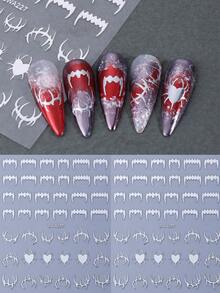 2 piezas Pegatinas de uñas metálicas plateadas y doradas con colmillos de araña 3D y corazón, calcomanías de uñas góticas de terror de Halloween, diseño de araña sangrienta espeluznante, autoadhesivas, pegatinas de arte de uñas DIY, suministros para manicura - Multicolor - Ver 12