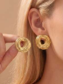 Juego de pendientes góticos gruesos y brillantes dorados para mujer, acero inoxidable sin deslustre, forma de flor, corazón y geométrica, joyería de botón para uso diario y festivales (1-12 pares) - Dorado - Ver 3