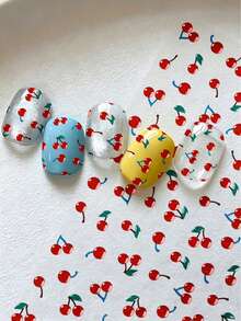 1 Sheet 5d Nail Art Sticker Cherry Pattern With Red Fruits And Green Leaves On White Background Beautiful & Fresh Design Suitable For Nail Stickers DIY - Multicolor - View 3