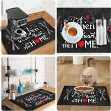 1pc Dish Drying Mat, Coffee Machine Mat, Polyester Fiber Absorbent Mat, Blackboard Style Design, Printed With Kitchen Theme Slogan And Utensils, Heart Pattern, Durable And Highly Absorbent, Suitable For Dining Table, Cafe And Other Scenes, Multi-Purpose Drainage Mat, Home Gift, Tabletop Decor - XYLSD-508 - View 9