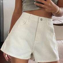 yonghongmaoyi1  Shorts vaqueros negros holgados y casuales para mujer, nuevos shorts de verano - Beis - Ver 1
