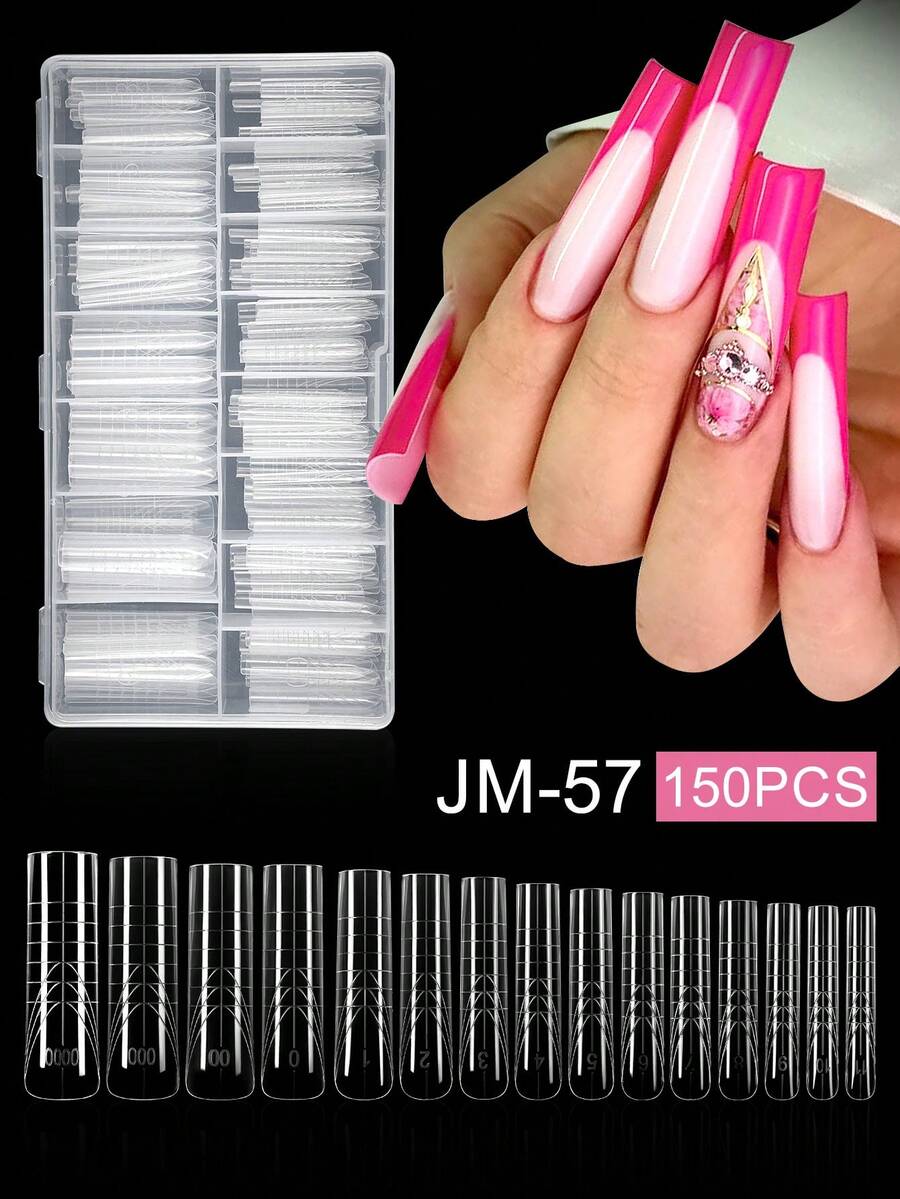 150Pcs/Box Clear Square Nail Dual Forms False Nails Full Cover Quick Building Mold Tips Nail Extension Molds Upper Forms For Nails Tips - Multicolor - View 1
