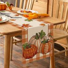 1 Thanksgiving Pumpkin Tablecloth, Autumn Maple Leaf Buffalo Check Farmhouse Kitchen Dining Table Decoration, Autumn Holiday Home Decor Indoor And Outdoor Party Supplies - Coral Orange - View 5