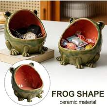 1pc Ceramic Frog Storage Tray, Key Holder, Open-Top Oval Shelf, Incense Burner, Candy Jar, Ashtray, Fish Tank Decor, Desktop Ornament, Frog Sculpture For Office, Entryway, Home, Gift, Farmhouse, Retro Green, Animal Lover, Catchall, Desk Accessory - Multicolor - View 7