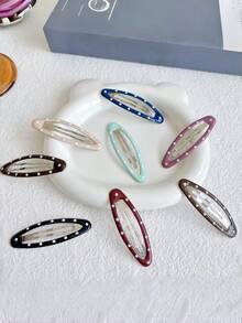 8/4pcs New Minimalist Oval Polka Dot Hair Clips, Basic Side Bangs Clips, Casual Solid Color Hair Accessories, Summer, Vacation, Travel Claw Clips - Multicolor - View 1