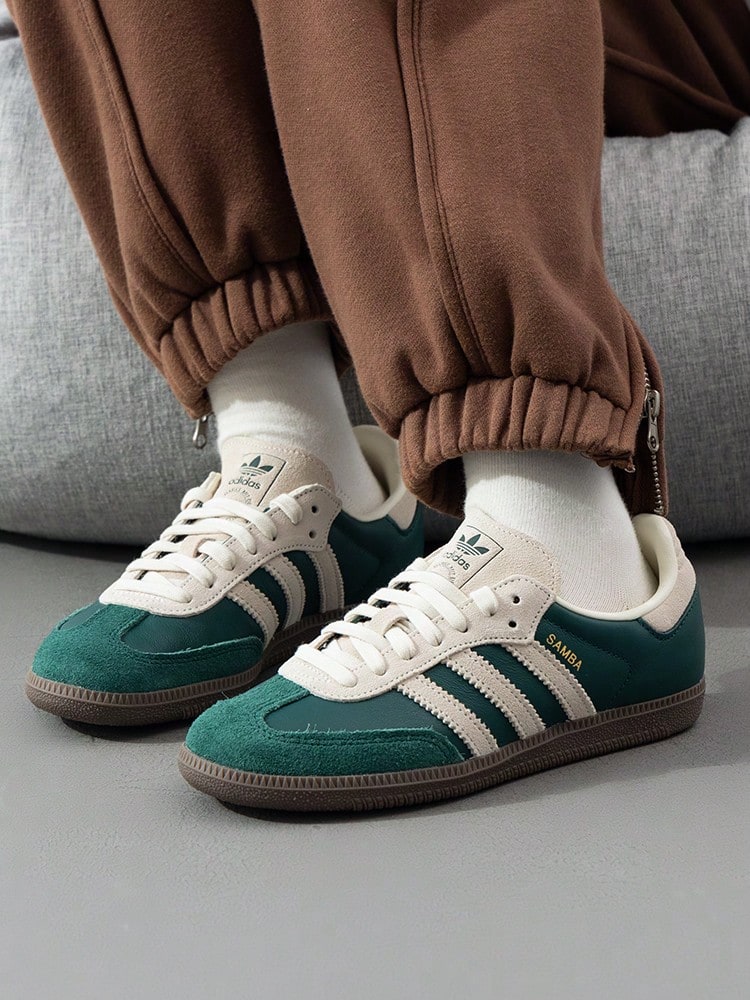 Adidas Originals SAMBA OG 低帮休闲运动鞋，男女通用日常步行运动鞋，JI3215 - 森林綠/乳白色/樹脂黃 - 查看 1