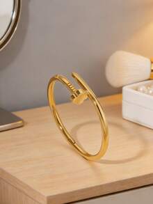 2 PIEZAS Pulseras de acero inoxidable con diseño de trébol de cuatro hojas y corazón, estilo elegante y de moda para mujer, adecuadas para uso diario, ir al trabajo o viajes de vacaciones - Amarillo Oro - Ver 4