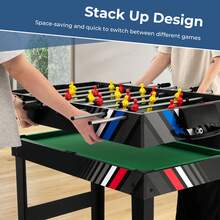 COSTWAY 4-In-1 Combo Game Table Set, Interactive Multi Game Table With Soccer, Air Hockey, Billiards & Table Tennis, Tabletop Football Table For Bars, Game Rooms, Family Night, Parties, Black/Natural - Black - View 2