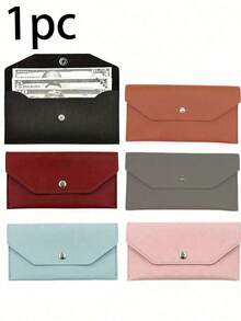 1 Peça Envelope de Dinheiro Reutilizável de Couro Sintético Minimalista com Compartimentos para Cartões, Carteira de Cor Sólida da Moda, Envelope de Dinheiro para Uso Diário, Carteira Envelope, Presente para Mulheres, Bordô - Multicolorido - Visão 1