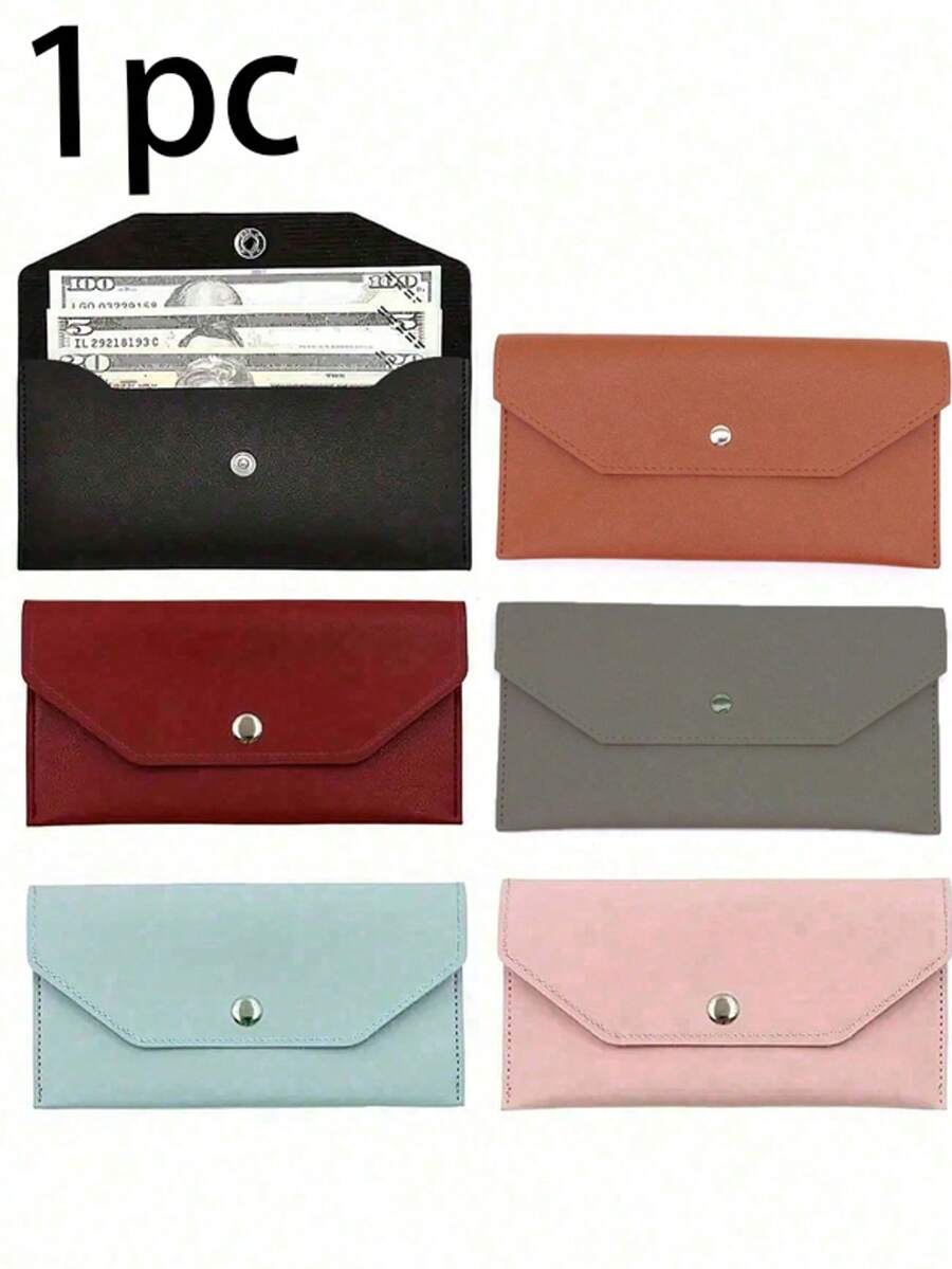 1 Peça Envelope de Dinheiro Reutilizável de Couro Sintético Minimalista com Compartimentos para Cartões, Carteira de Cor Sólida da Moda, Envelope de Dinheiro para Uso Diário, Carteira Envelope, Presente para Mulheres, Bordô - Multicolorido - Visão 1