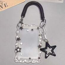 1pc Ins Transparent Lace Card Holder With Pendant, Highly Attractive Design With Fun Star And Spring Rope Charm, Student Subway Bus Campus Meal Card Transparent Window Protective Card Sleeve - Rectangle - View 4