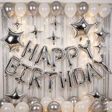 18pcs Silver Happy Birthday Letter Balloon Set, 16 Inch HAPPY BIRTHDAY Letter Balloons, 10 Inch Four-Pointed Star Five-Pointed Star Foil Balloons, Suitable For Birthday Party Scene Props Decoration Set - View 5