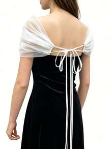 1pc White Bridal Wedding Dress Tulle Strapless Bandeau Shawl Bolero With Adjustable Back - Multicolor - View 3