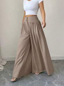 New 2026 Model: Women's Slim-Fit Wide-Leg Trousers With Pockets, Ideal For Spring/Summer. - 駱駝 - 查看 6