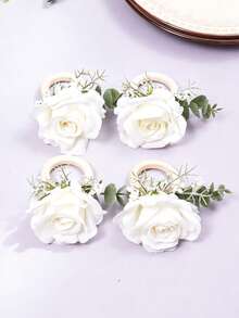4Pcs Artificial Rose Napkin Rings For Wedding, Party, Prom, Dinner Tableware Accessories - Multicolor - View 17